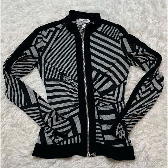 Joseph Ribkoff Long Sleeve Zip Up Shirt Abstract Size 2 Stretch Top Blouse - Picture 2 of 8
